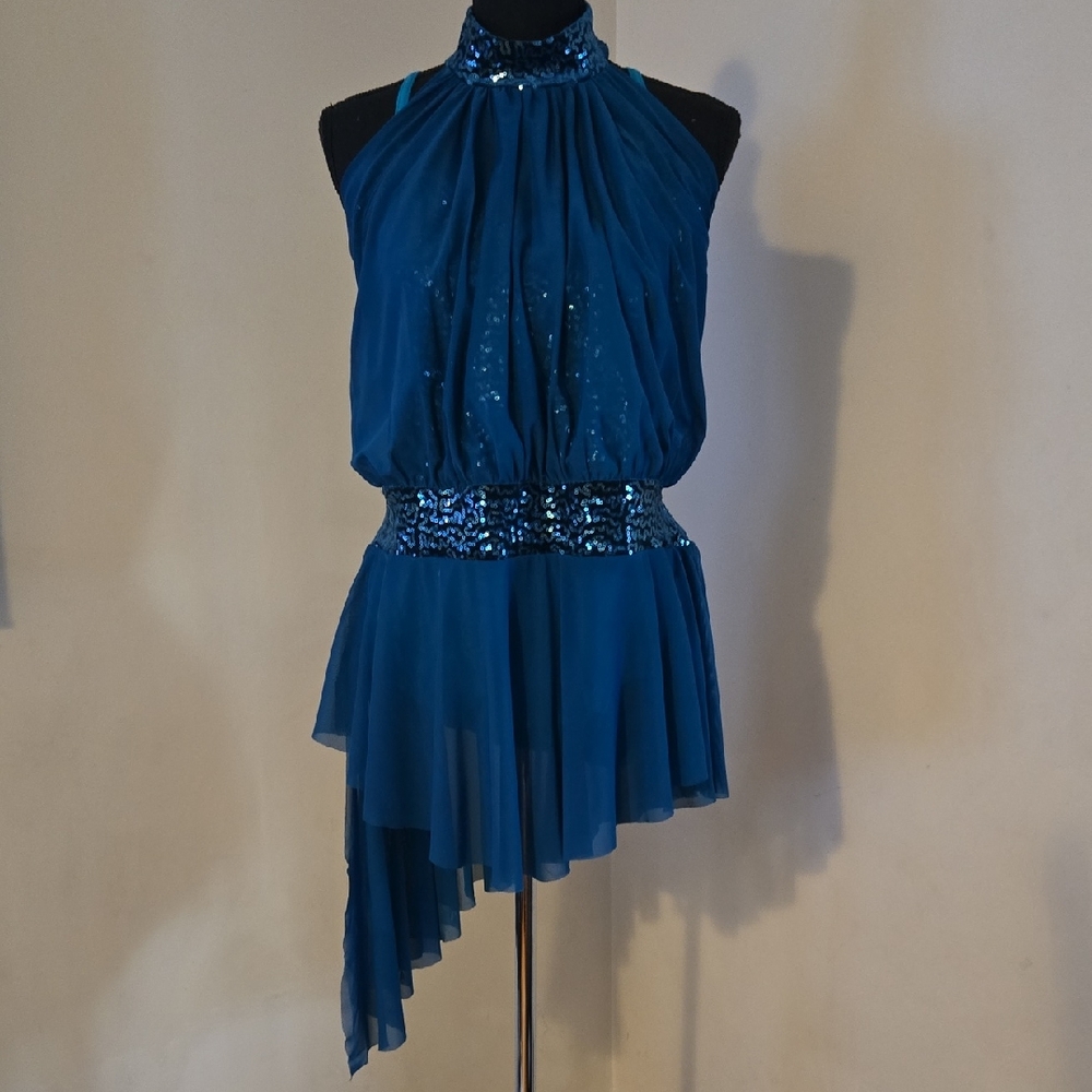 Teal Green Blue Halter Neck With Powermess Lyrical Dance Dress AXL